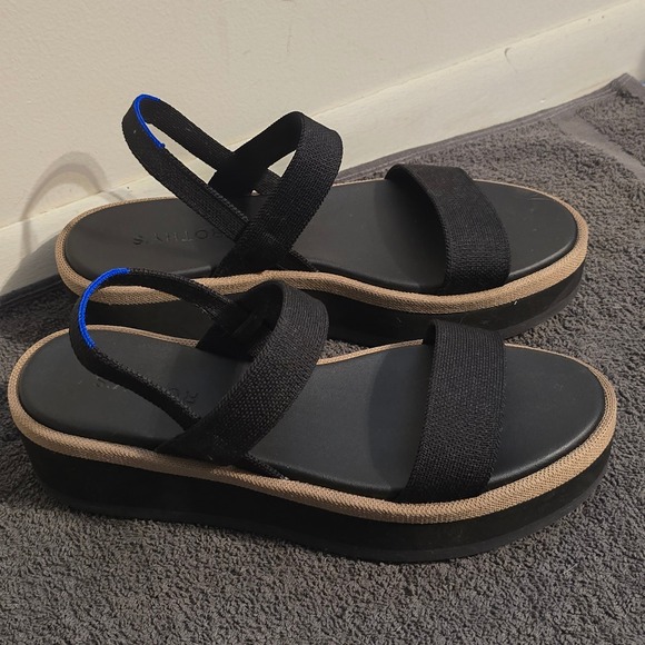 Rothy's The Pismo Platform Sandal Womens 9.5 Black Tan Knit Strappy 189-002 - Picture 7 of 8